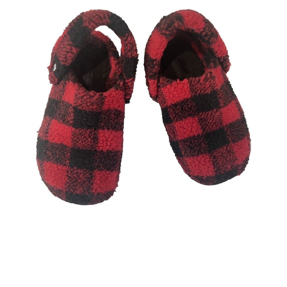 Crocs Unisex Classic Cozzzy Slipper Red Black Buffalo Plaid Fuzzy Men 5 /Women 7